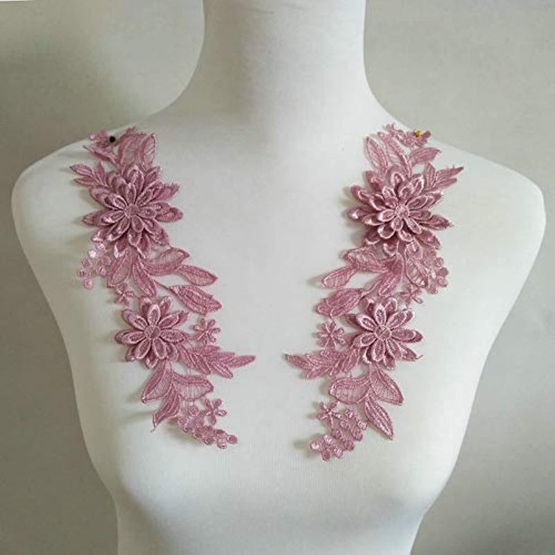 YinQin 1 Pairs of Three-Dimensional Flowers Embroidered Water-Soluble Lace on Flower DIY Wedding Dress Headwear Accessories (Lavender) - Image 1