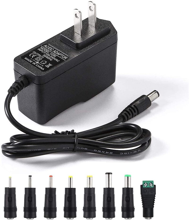 LitStar 12V 2A Power Supply AC Adapter Replacement with 8 Tips, Regulated 12 Volts 2000mA Cord Charger for LED Strip Light, CCTV Camera, GPS, Webcam, Router, BT Speaker DC12V Transformer (6ft) - Image 1