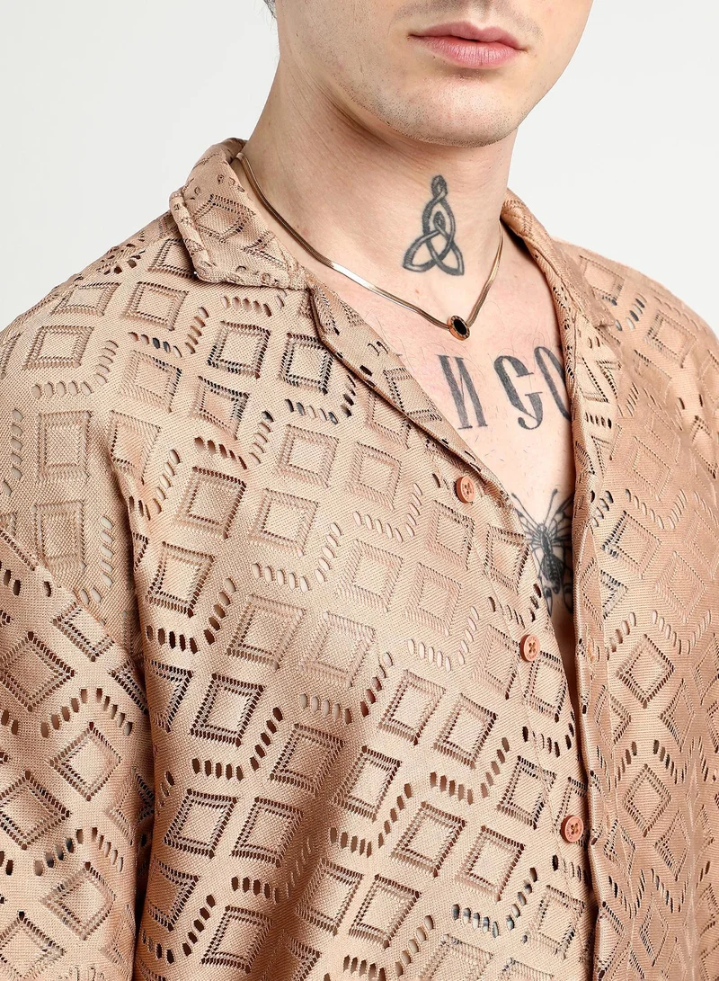 CAHOOT  Men's Tan Brown Oversized Rhombus Shirt for Men | Best Price UAE