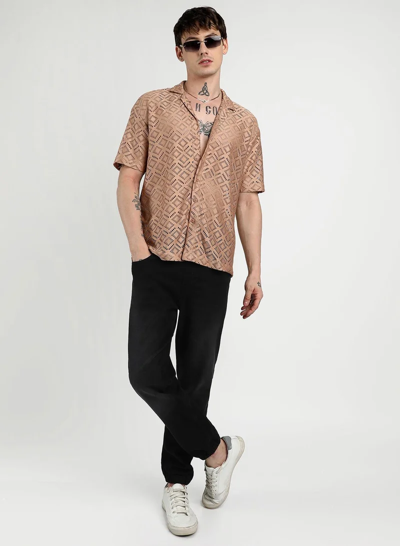 CAHOOT  Men's Tan Brown Oversized Rhombus Shirt for Men | Best Price UAE