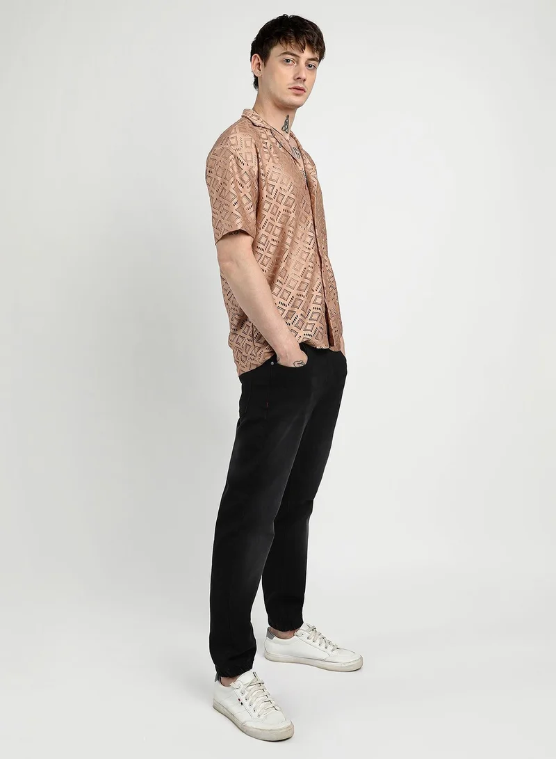 CAHOOT  Men's Tan Brown Oversized Rhombus Shirt for Men | Best Price UAE