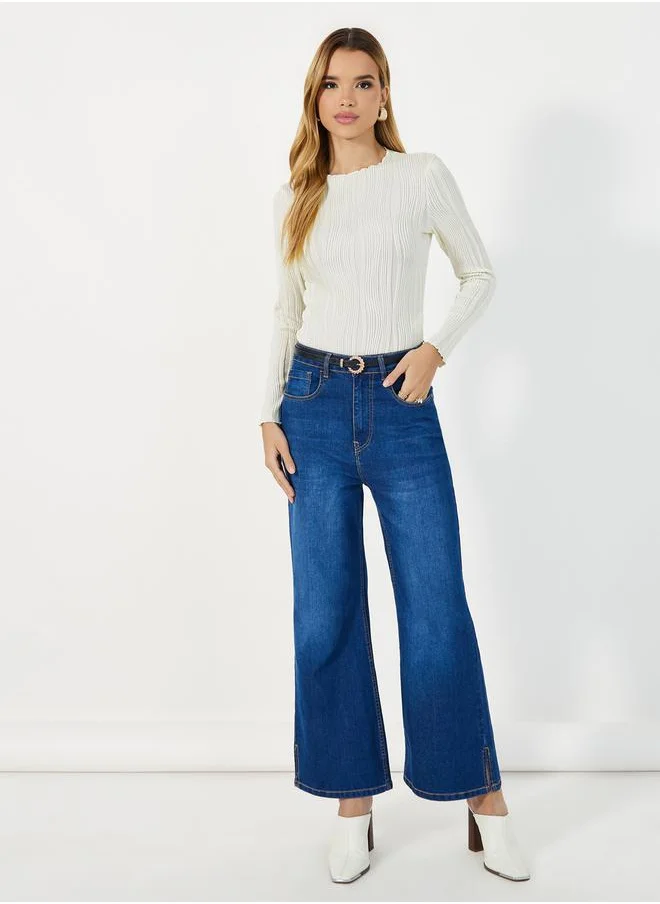 Styli Textured Striped Long Sleeves Bodysuit