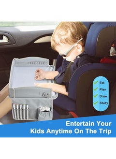 Arabest Kids Travel Tray Collapsible Toddler Car Seat Tray - Food & Snack Lap Car Seat Travel Table Desk with 7 Storage Pockets Carseat Organizer for Kids Road Airplane Trip Activity  - Image 3