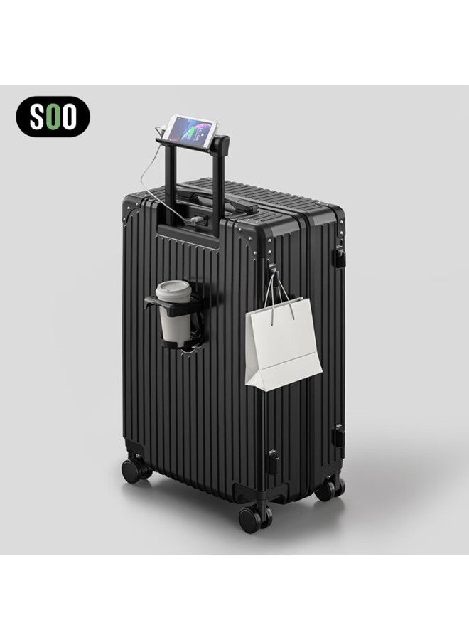 Soo Small Carry-on Luggage For Men Business Trip Short Distance Women Travel Trolley Case Password Suitcase Cup Holder Black 20 Inch - Image 1