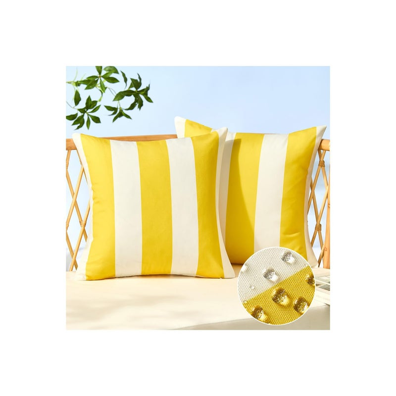 Allorry Outdoor Pillow Covers 18x18 Set of 2 Yellow Striped Decoration Throw Pillow Covers for Spring Summer Outdoor Waterproof Garden Patio Furniture Sofa Bed Home Decor JB007F18 - Image 2