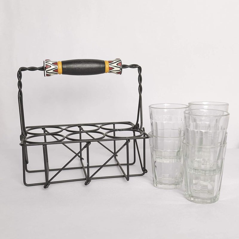 ARTYSTA BEAUTIFYING LIVES Artysta Tribal Transparent Premium Cutting Chai Glass Set with Stand 61 Traditional Tea Glasses with Handpainted Iron Stand Dhaba Style Tea Serving Set 120ml - Image 4