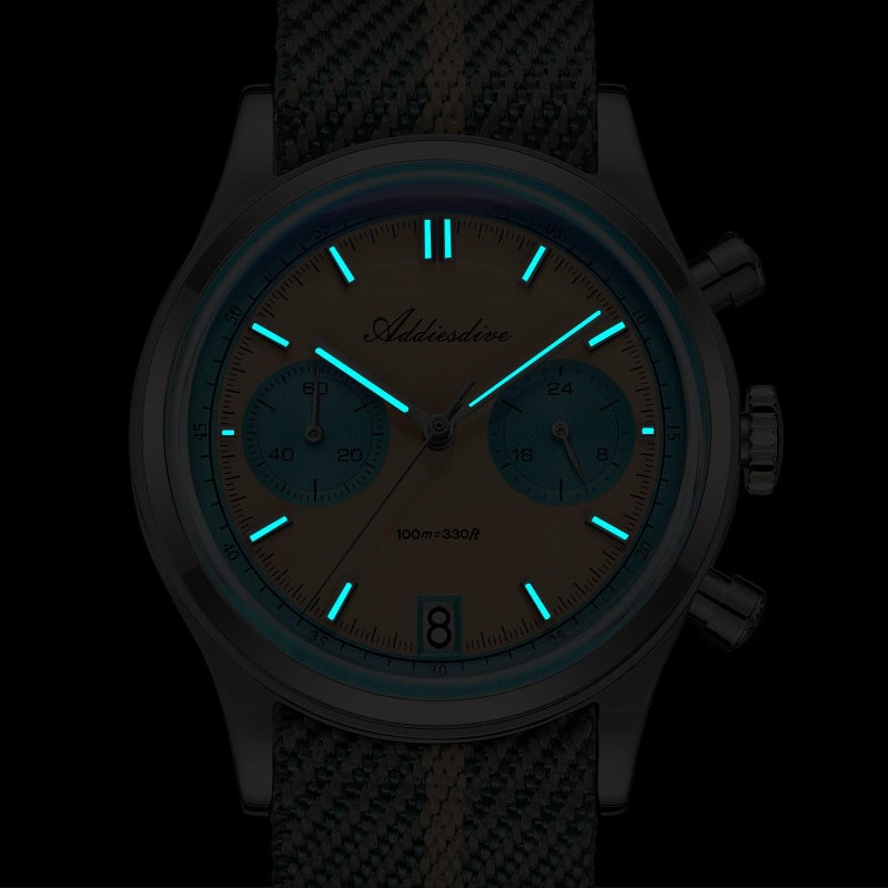 ADDIESDIVE Chronograph Watch Quartz Sweep Second Movement 100 M Waterproof BGW9 Luminous Owl Dial Sport Watches for Men Nylon Strap - Image 3