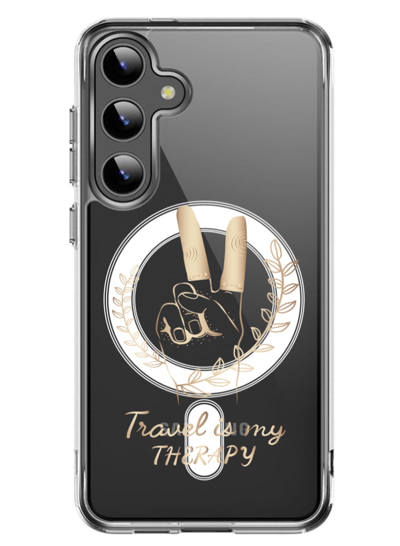 Theodor Magnetic Case for Samsung Galaxy S24 Plus 6.7-inch Compatible with MagSafe Wireless Charging, Shockproof Phone Bumper Cover Travel is my Therapy - Image 1