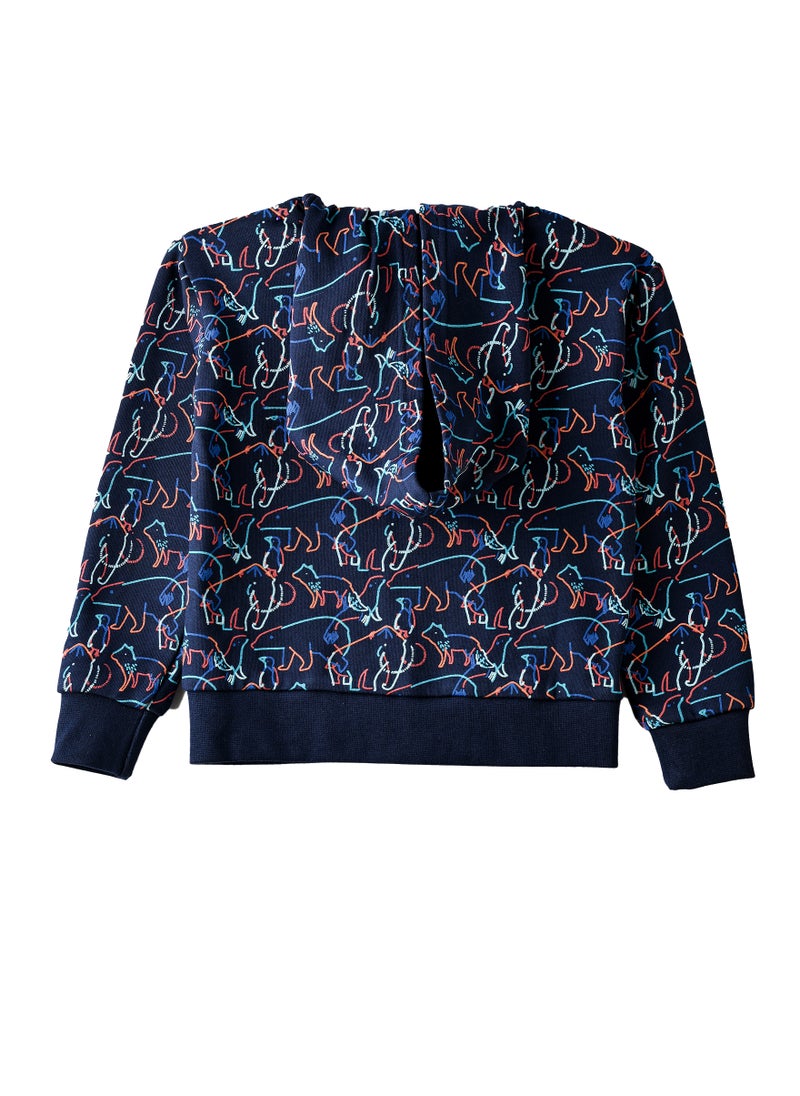 JAM - Boys Navy Blue Animal Print Hoodie - Image 1