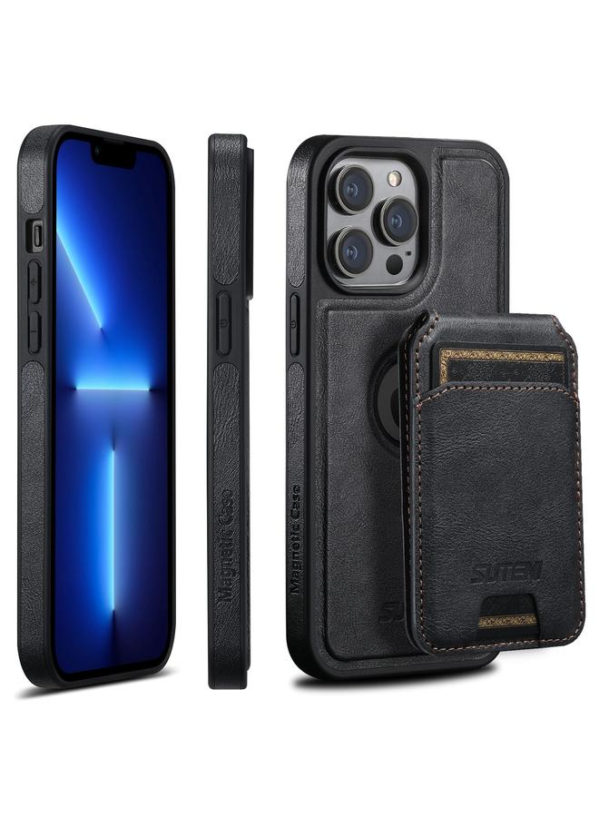 Suteni Case For iPhone 13 Pro M2 Oil Wax MagSafe Horizontal Card Bag Phone Case - Image 1
