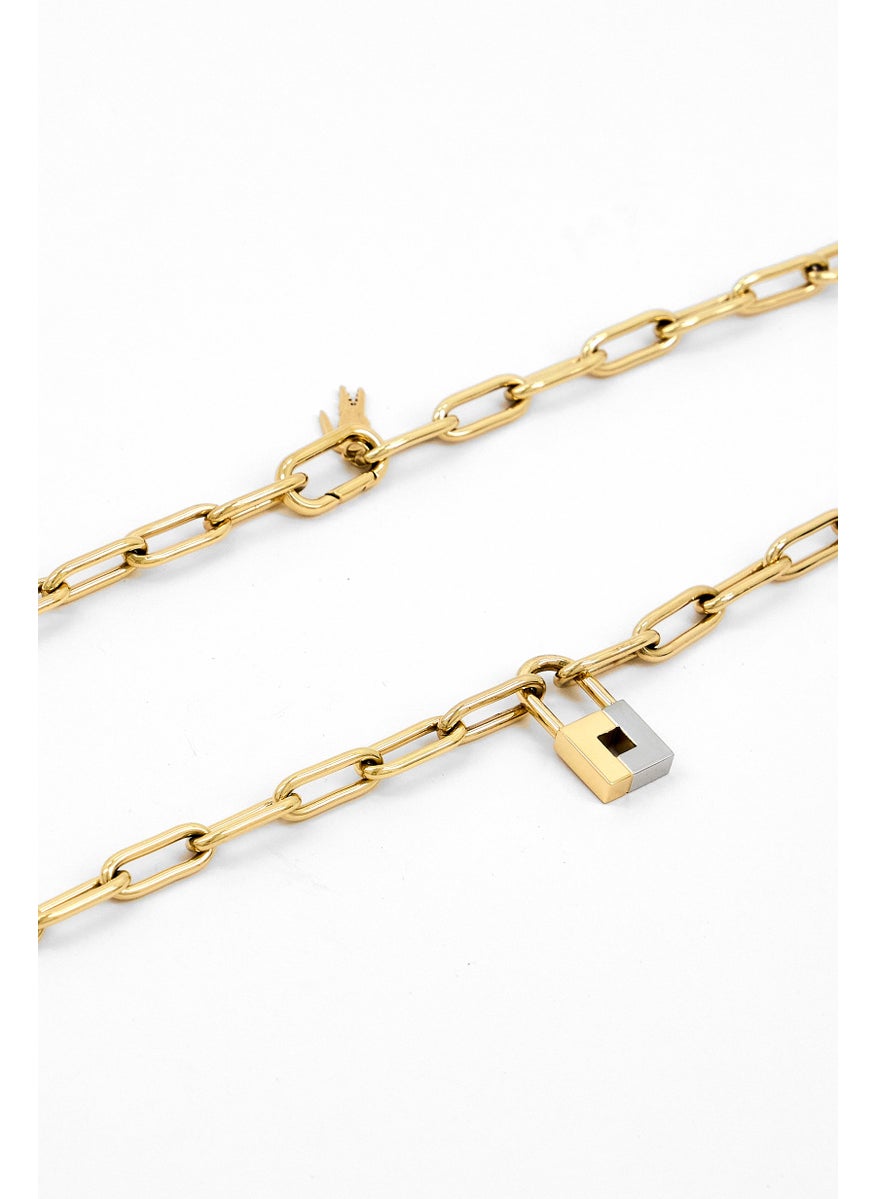 LACOSTE Women Gold Plated Lock Pendant Chain Necklace, Gold  - Image 3
