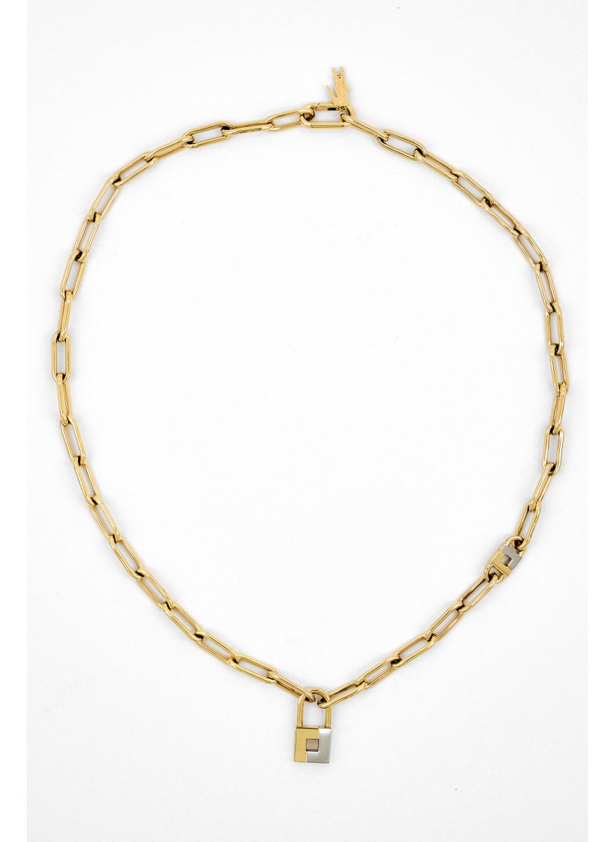 LACOSTE Women Gold Plated Lock Pendant Chain Necklace, Gold  - Image 4