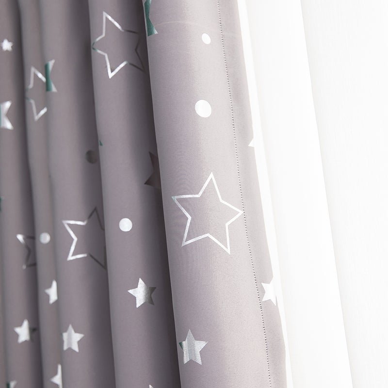 2pc Curtain with Hot Silver Star and Moon Full Blackout Bedroom Living Room Heat Insulation Light Blocking Curtain Fabric - Image 3