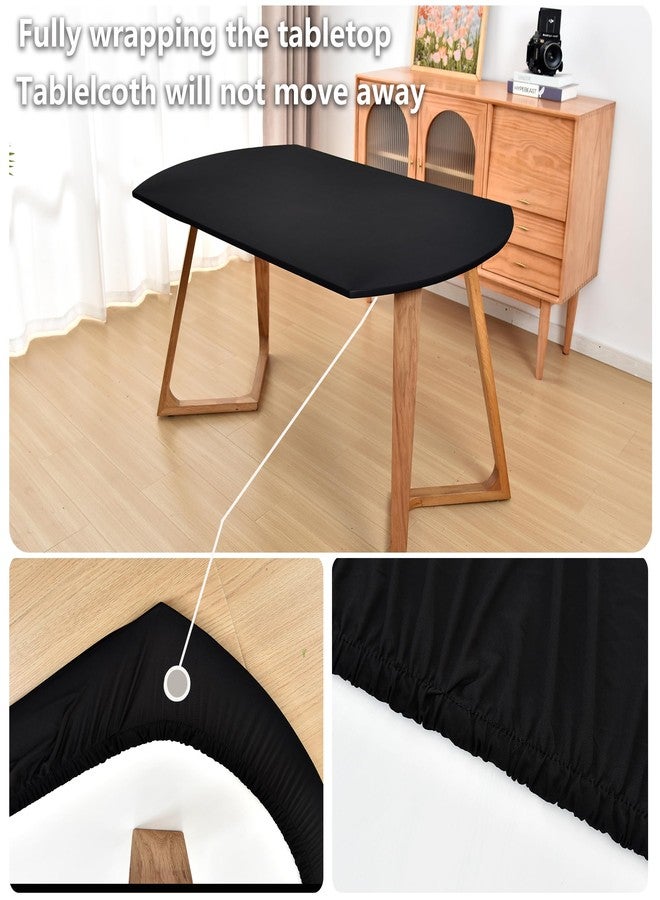 Amonsa Oval Black Fitted Tablecloth with Elastic 48x72 inch for Oval Tables Washable Stretchy Spandex Fabric Table Cover Cloth Not Vinyl Table Protector - Image 2