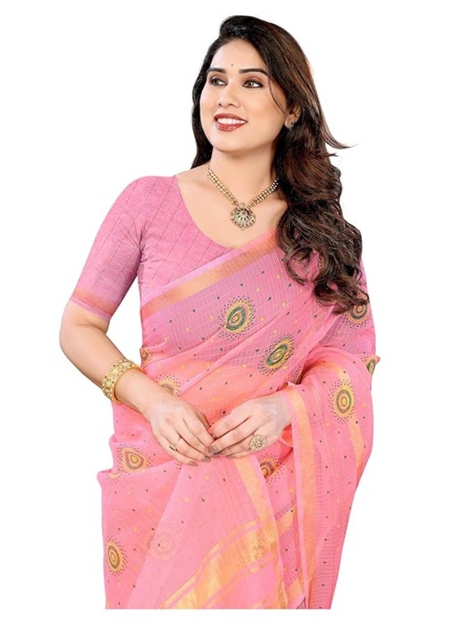 Sidhidata ساري Siddhidata النسائي من قطن Kota Dori Manipuri Bandhani/Bandhej المطبوع مع بلوزة غير مخيطة PS (مقاس موحد) - Image 1