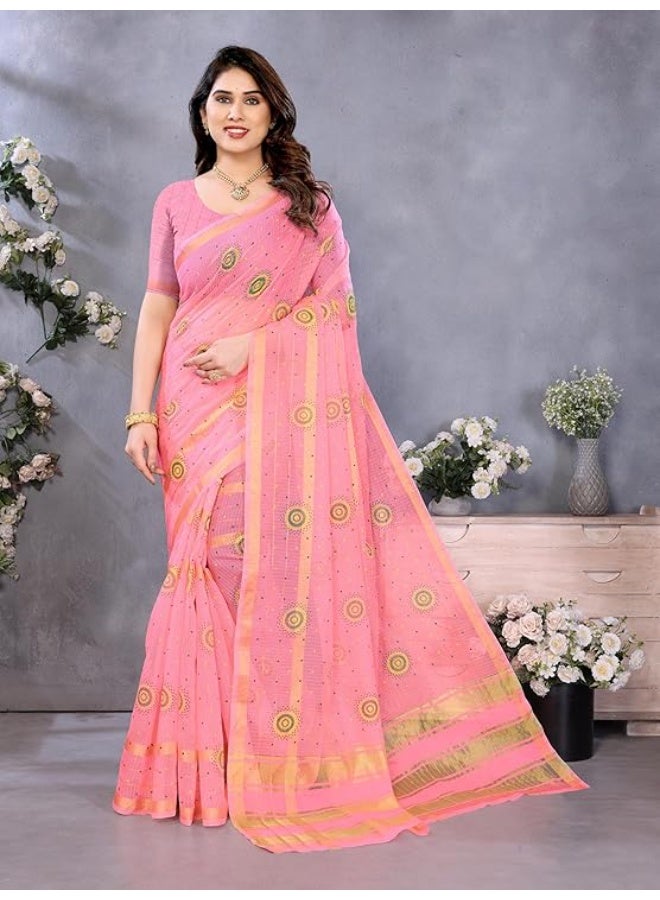 Sidhidata ساري Siddhidata النسائي من قطن Kota Dori Manipuri Bandhani/Bandhej المطبوع مع بلوزة غير مخيطة PS (مقاس موحد) - Image 2
