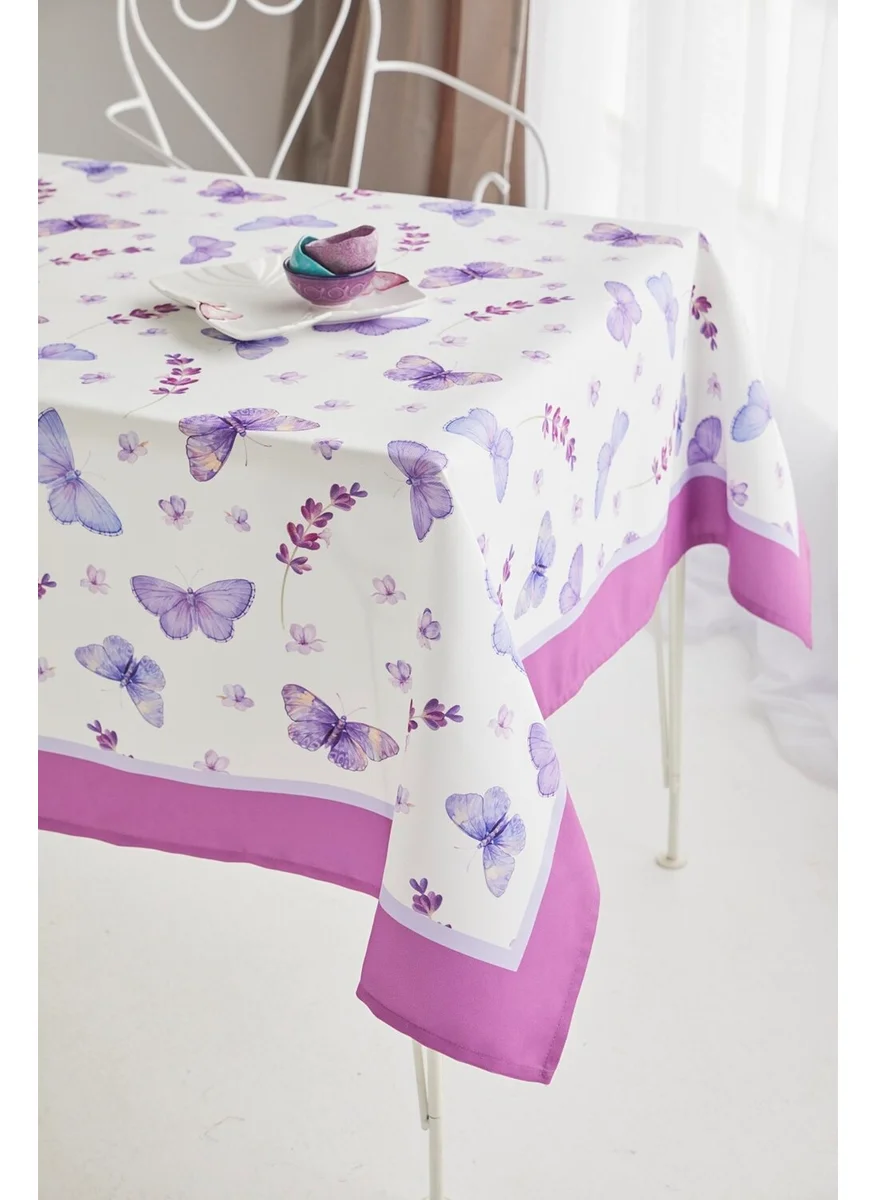 Ays Home Lilac Butterfly Pattern Fabric Dining Table Cloth