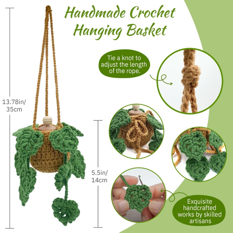 SGIBYN Crochet Car Air Freshener, 15ml Empty Refillable Oil Diffuser Bottle with Hanging Crochet Plant for Car Rearview Mirror Decor, Handmade Home&Office Decor - Image 3