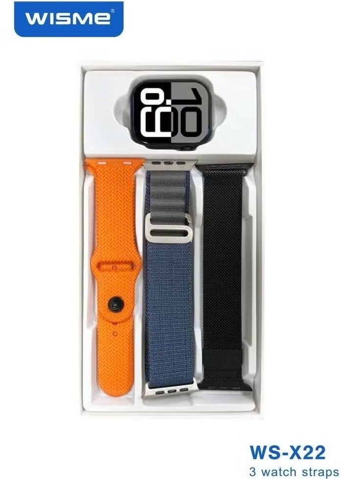 WISME ساعة ذكية مقاومة للماء WS-X22 | شاشة HD كاملة، مكالمات بلوتوث وإشعارات | تتبع لياقة متقدمة، مراقبة معدل ضربات القلب والنوم | أوضاع رياضية، عمر بطارية طويل وثلاثة أحزمة قابلة للتبديل - أسود - Image 2