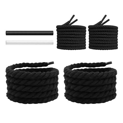 NDTEZUGT 13/32''(1cm) Thick Rope Shoe Laces Strings for Shoes, Round Cotton Chunky Shoelaces Replacement Laces for Sneakers (Black-02, 54''/140cm) - Image 2