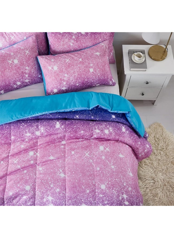 Generic kiddiku Purple Glitter Comforter Set Full/Queen Size for Girls, Sparkle Galaxy Twinkle for Kids Teen,3 Piece Blue Purple Pink Ombre Pastel Bedding Set 2 Pillow Cases(Purple,Queen),(3-Piece)  - Image 4