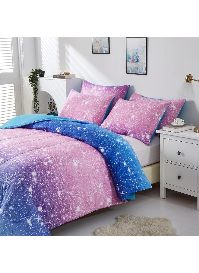 Generic kiddiku Purple Glitter Comforter Set Full/Queen Size for Girls, Sparkle Galaxy Twinkle for Kids Teen,3 Piece Blue Purple Pink Ombre Pastel Bedding Set 2 Pillow Cases(Purple,Queen),(3-Piece)  - Image 3
