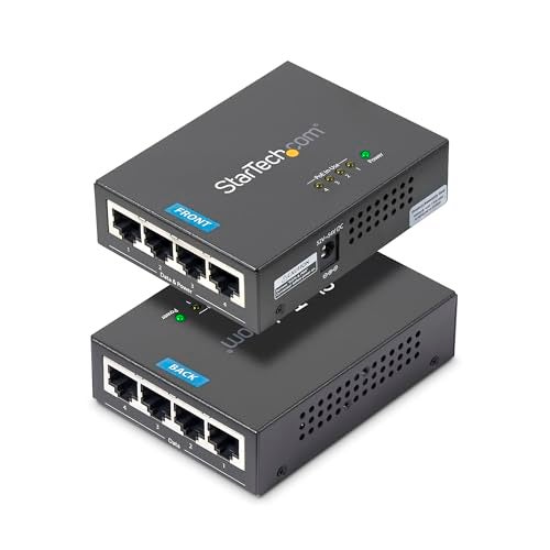 StarTech.com 4 Port Gigabit Midspan - PoE+ Injector - 802.3at and 802.3af - Wall-mountable Power over Ethernet Midspan , TAA (POEINJ4G) - Image 1