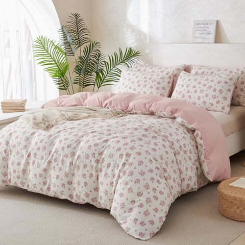 TISPLR Flower King Comforter Set Soft 3 Pieces Chic Crinkle Gauze Fabric Garden Style Floral Print Botanical Comforter for All Seasons Luxury Warmth Comfy Breathable with 2 Pillowcases - Image 3