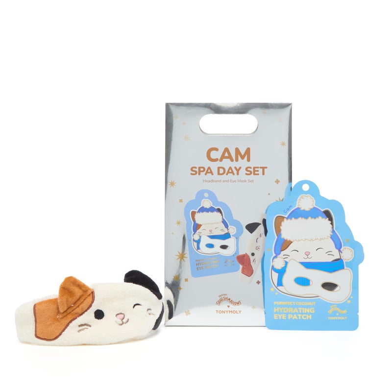 TONYMOLY x Squishmallows Cam Spa Day Set | Hydrating Coconut Eye Mask + Plush Cat Spa Headband | Limited Edition Holiday Gift Set for Relaxation, Skincare, and Self-Care at Home - Image 1