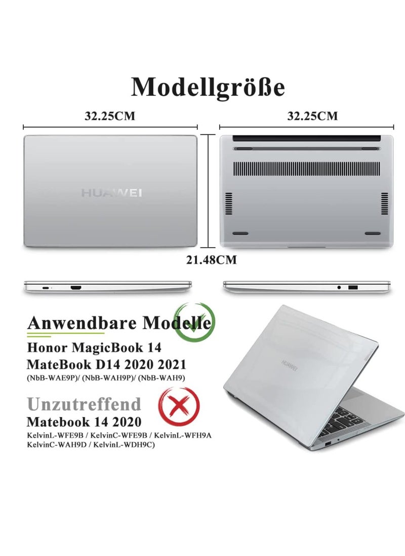 Generic - Rubberized Case Compatible with Huawei HONOR MagicBook 14 / Huawei MateBook D14 2020/2021, Plastic Frosted Hard Shell Cover for Huawei HONOR MagicBook 14 / Huawei MateBook D14 2020/2021/2022, Frosted Clear - Image 1