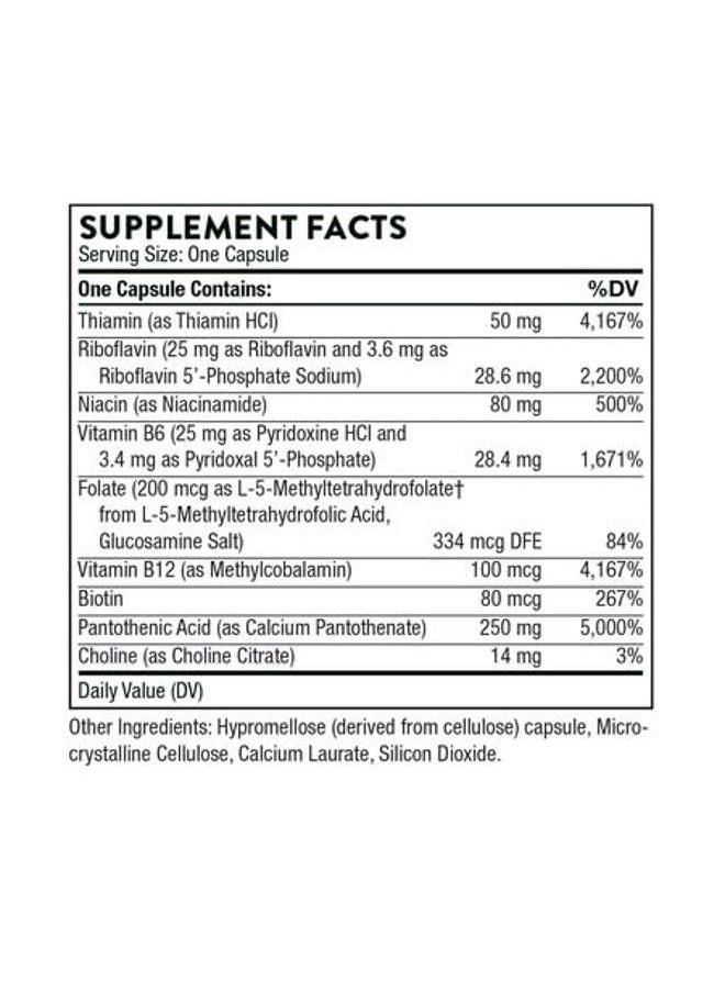 Stress B-Complex - Vitamins B2, B6, B12, and Folate in Highly-Absorbable and Active Forms - Extra Vitamin B5 for Adrenal Support, Stress Management and Immune Function* - 60 Capsules