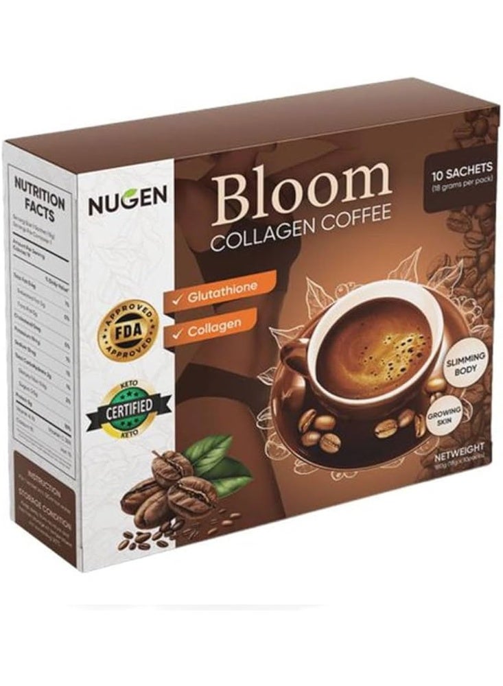 Bloom Collagen Coffee – 100% Organic Beauty Coffee with Collagen, Antioxidants & Probiotics – Supports Skin Elasticity, Radiance & Daily Wellness | 10 Sachets