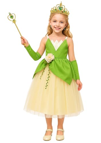 CQDY Princess Tiana Costume for Girls Green Frog Fairy Fancy Dress Halloween Birthday Party Outfits Clothes Green 4 years - Image 1