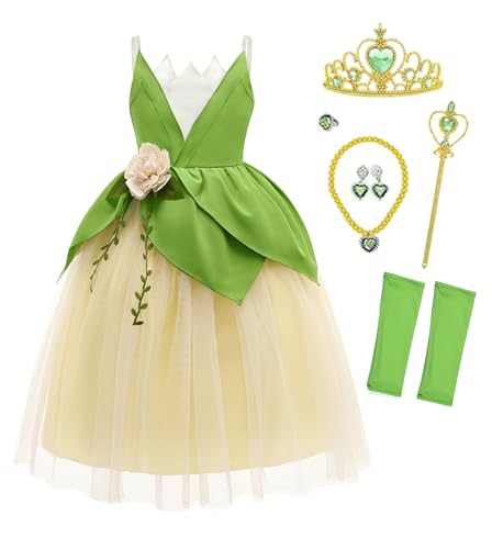 CQDY Princess Tiana Costume for Girls Green Frog Fairy Fancy Dress Halloween Birthday Party Outfits Clothes Green 4 years - Image 5