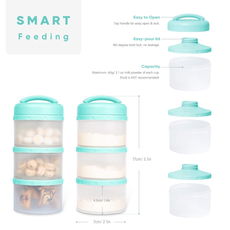 Termichy Stackable Formula Dispenser Portable Milk Powder Container, 2 Pack, Mint - Image 2