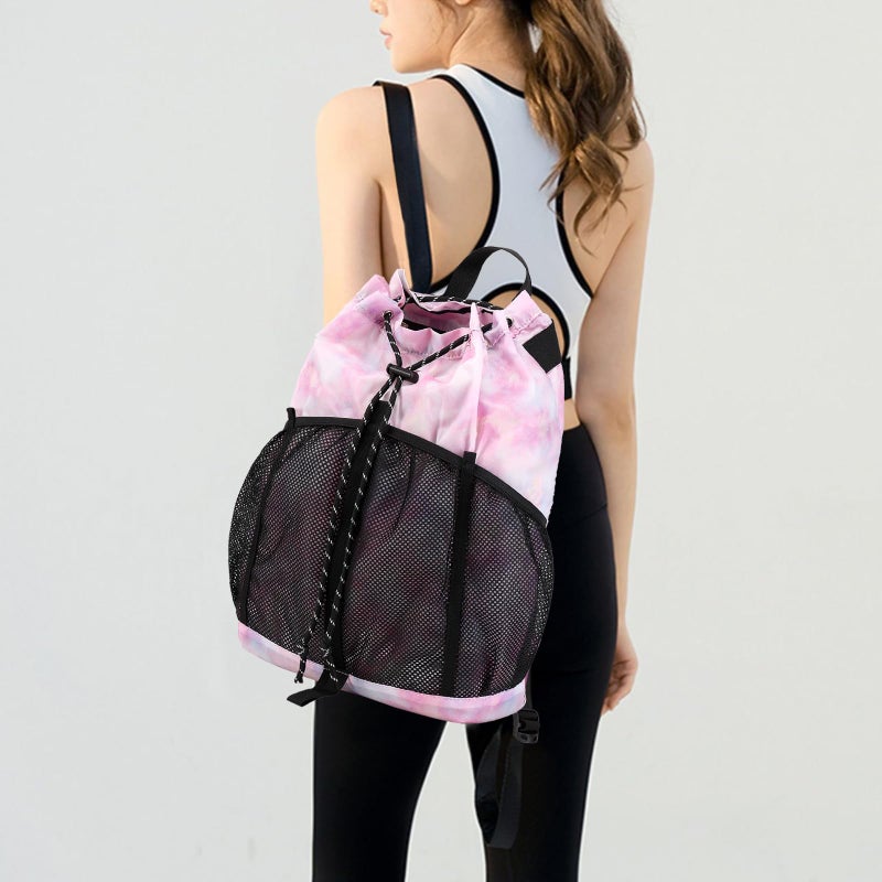 Lohol Lightweight Drawstring Backpack with Mesh Pockets for Women Men, Water Resistant String Bag for Sports Beach Swimming Camp Travel (Pink Galaxy) - Image 3