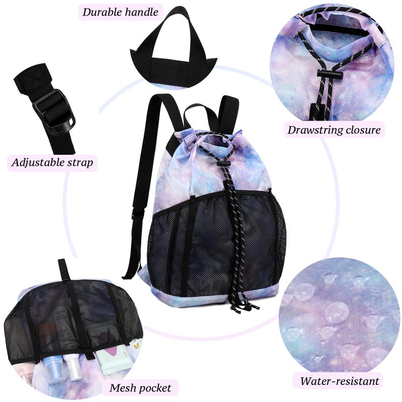 Lohol Lightweight Drawstring Backpack with Mesh Pockets for Women Men, Water Resistant String Bag for Sports Beach Swimming Camp Travel (Pink Galaxy) - Image 5