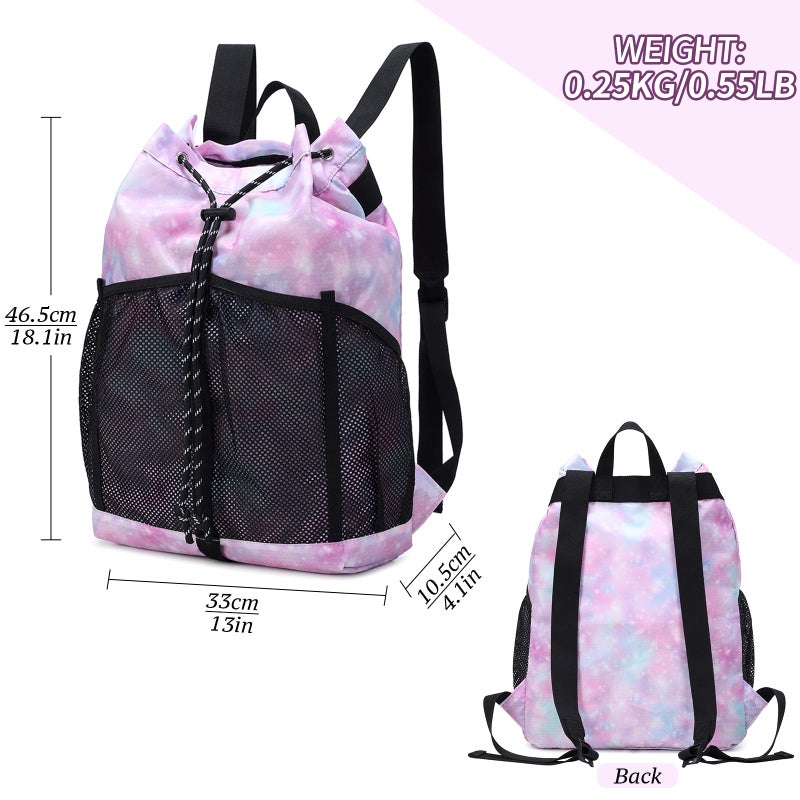 Lohol Lightweight Drawstring Backpack with Mesh Pockets for Women Men, Water Resistant String Bag for Sports Beach Swimming Camp Travel (Pink Galaxy) - Image 2