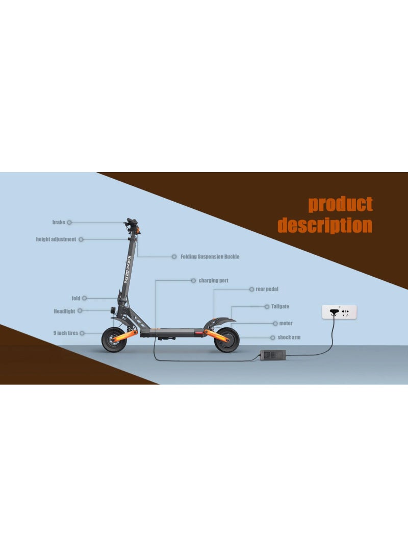 كوجو كيرين سكوتر كهربائي قابل للطي G2 Pro - سرعة 45 كم/ساعة، مدى 50 كم، 800 واط، إطارات للطرق الوعرة، فرامل قرصية مزدوجة، شاشة كبيرة | بلوتوث - Image 5