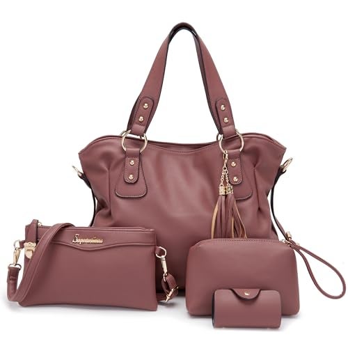 Soperwillton Fashion Handbag for Women Shoulder Bag Top Handle Satchel Hobo Tote Bag Purse Set 4pcs - Image 1