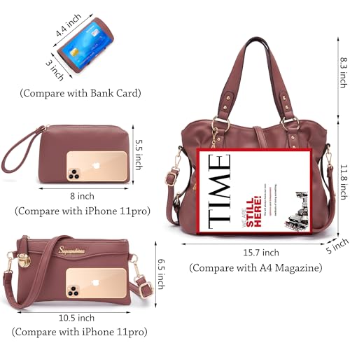 Soperwillton Fashion Handbag for Women Shoulder Bag Top Handle Satchel Hobo Tote Bag Purse Set 4pcs - Image 4