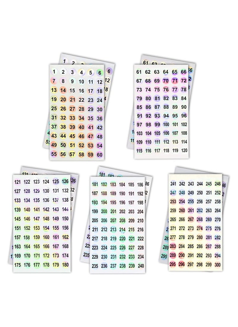 1 to 300 Round Reflective Laser Number Stickers 10 Set Self Adhesive Label Stickers Inventory Storage Organizing Sticker for DIY Craft Marking Numbering Manicure Tool 50Pcs 10mm