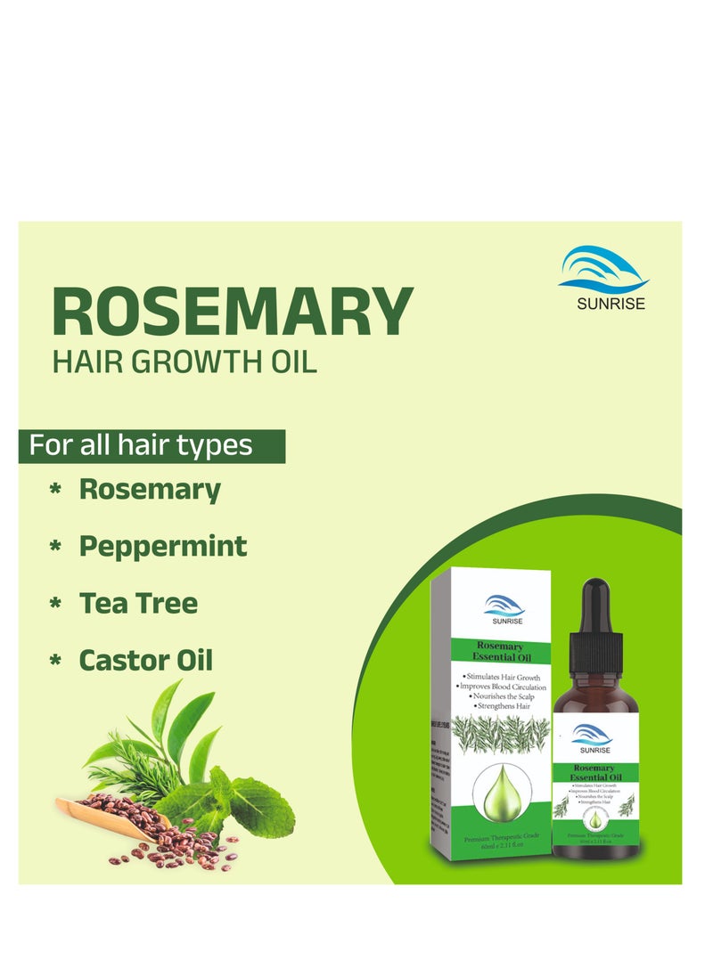 SUNRISE - Rosemary Hair Oil With Castor, Tea Tree & Peppermint oil, Scalp Strengthening Hair Growth Oil 60ml - Nourishing Treatment For Dry Damaged Hair Split Ends & Healthy Growth - Image 1