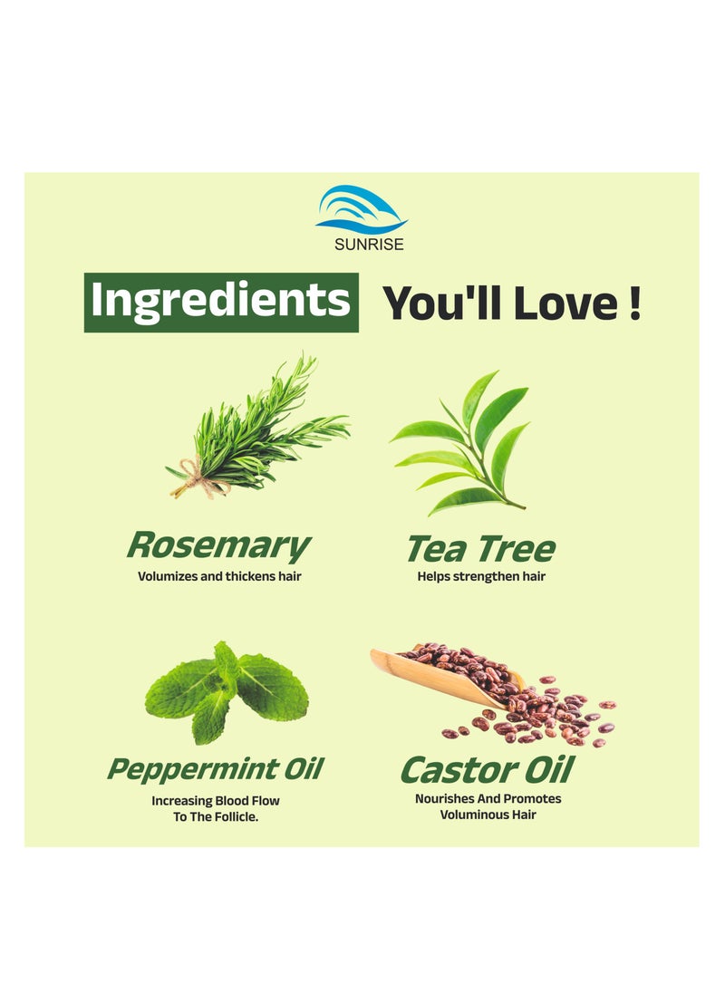 SUNRISE - Rosemary Hair Oil With Castor, Tea Tree & Peppermint oil, Scalp Strengthening Hair Growth Oil 60ml - Nourishing Treatment For Dry Damaged Hair Split Ends & Healthy Growth - Image 1