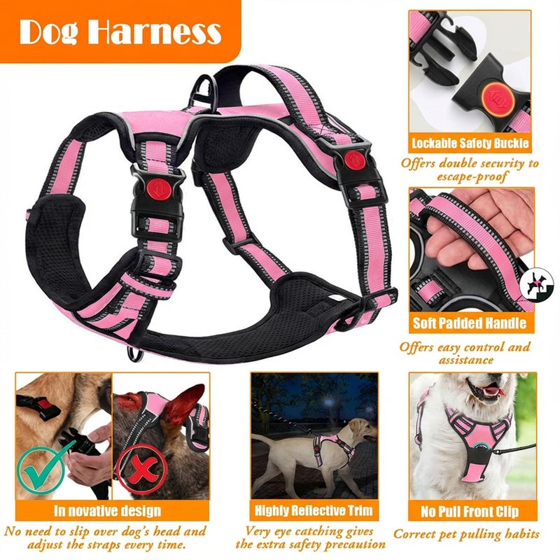 LOBEVE No Pull Dog Harness, Collar & Leash Set | Includes Dog Seat Belt, Collapsible Bowls & Poop Bag Dispenser. Ideal for Training, Walking, Hiking. Fits Small to Large Dogs(Pink-M) - Image 4