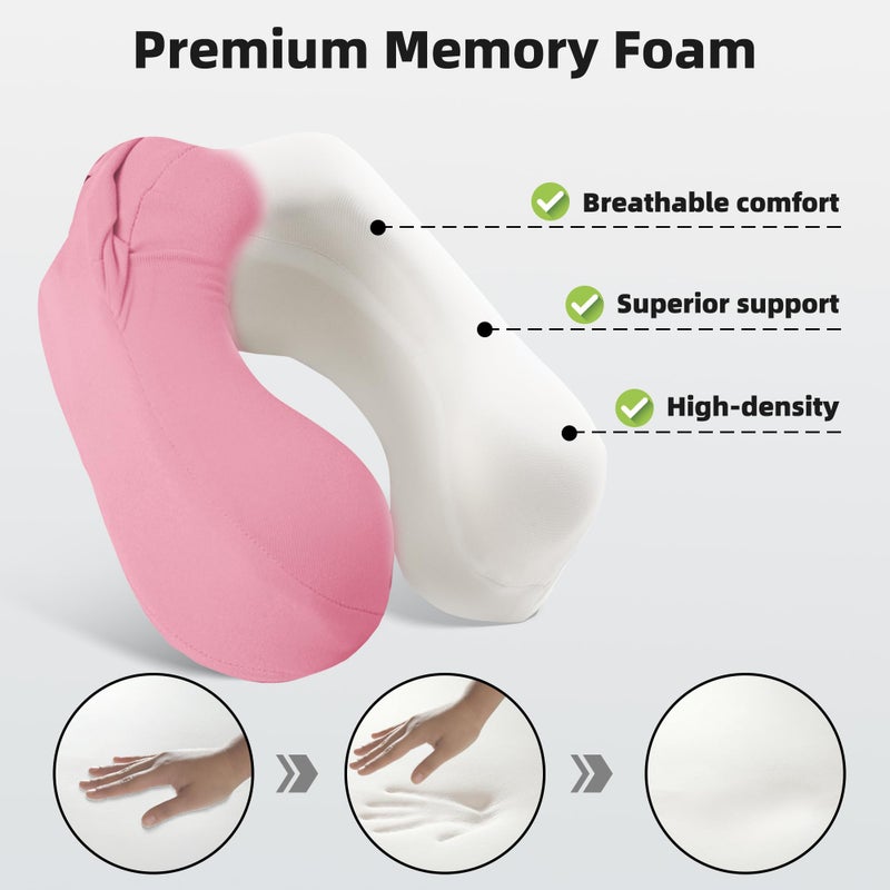 ALLINCOZY Privacy-Friendly Hooded Travel Pillow for Kids & Adults, Sensory-Friendly, Memory Foam Neck Support for Airplane, Car & Train, Breathable Fabric, Portable, Ultimate Comfort Pink - Image 4