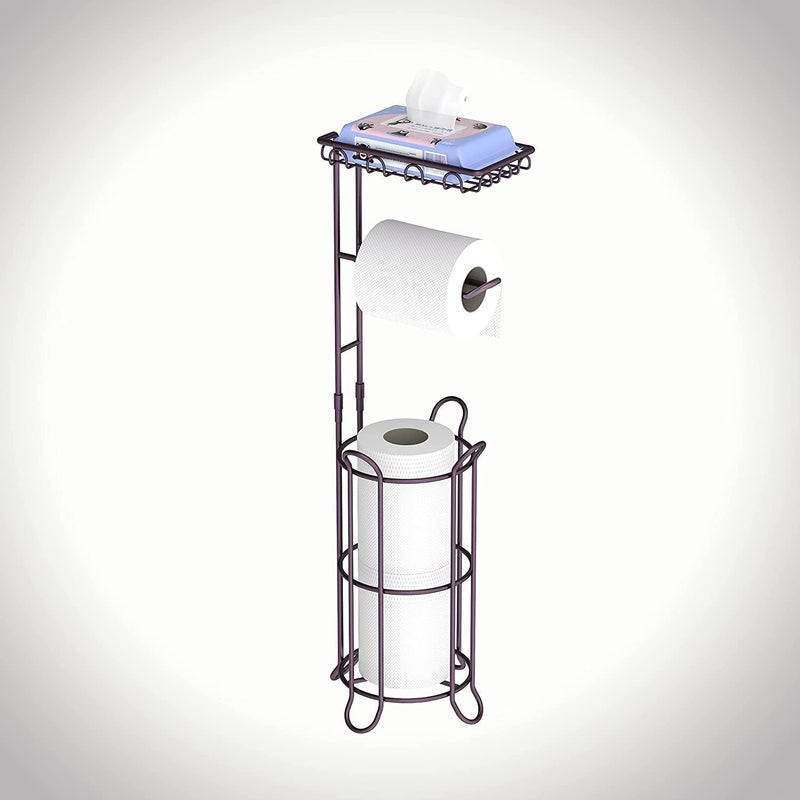 Indian Decor 22434 Toilet Paper Holder Stand with ReserveFree StandingToilet Tissue Paper Roll Storage Holder with Wipes and Cell Phone Shelf for Bathroom Toilet Black - Image 4