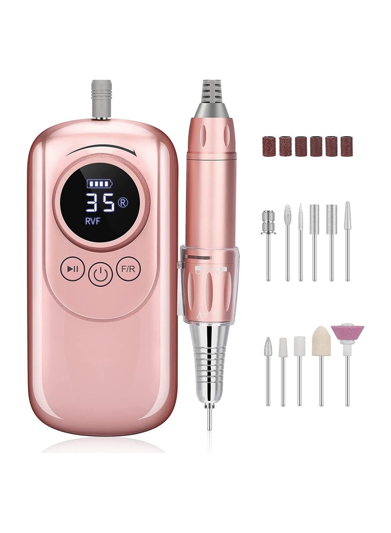 NIBEMINENT Rechargeable Nail Drill, Portable E File Drill with Display Screen, 35000 RPM Professional Electric Kit 11 Bits for Acrylic, Gel Nails Manicure Pedicure Polishing Shape - Image 1