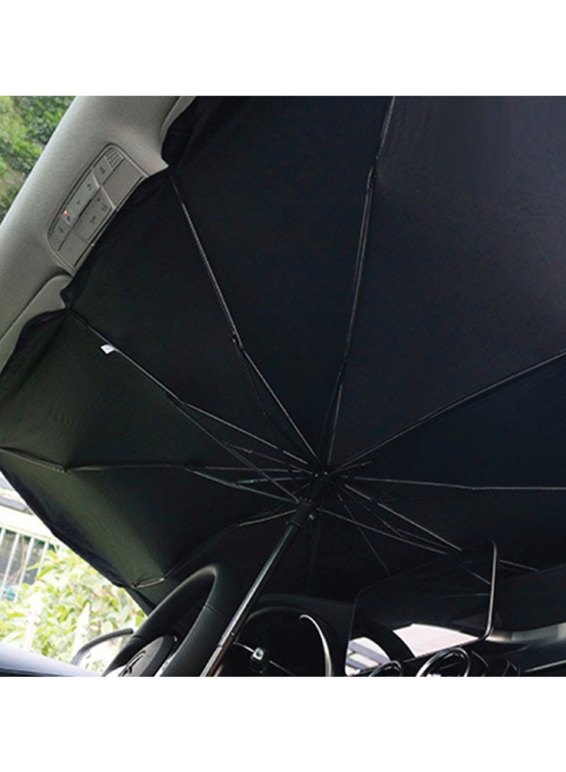GREEN LION Car Windshield Sunshade Umbrella / Polyester + Silver Titanium / 140x79cm Wide Car Window Shade / Suitable for SUV / Commercial Vehicle / Car / with Leather Carrying Pouch / Light / Compact / Retractable / Durable / Thick / Protective / Sun Blocking / UV Protection / Structure support / Light Weight / Comfortable Handle / Easy to Use / Overheat Protection - Black - Image 3