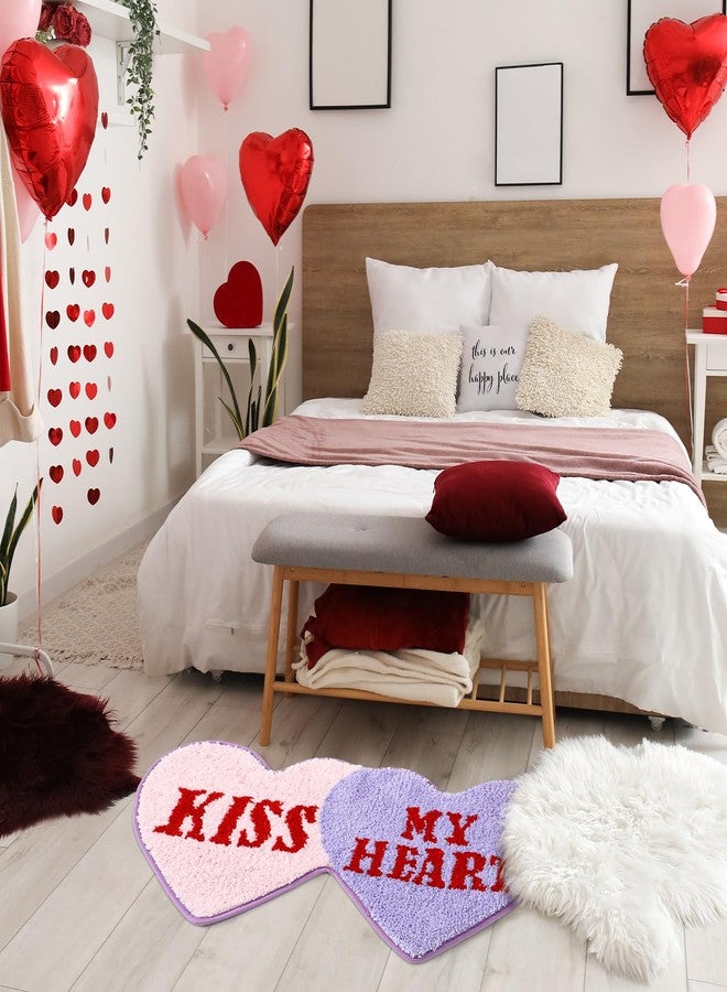 Hoolerry Valentine‘s Day Heart Rug Double Heart Shaped Rug Decor Non Slip Bathroom Doormat Love Shag Shower Mat Bedroom Living Room Entrance Welcome Floor Decor 15.75 x 31.5 in(Pink and Purple) - Image 5